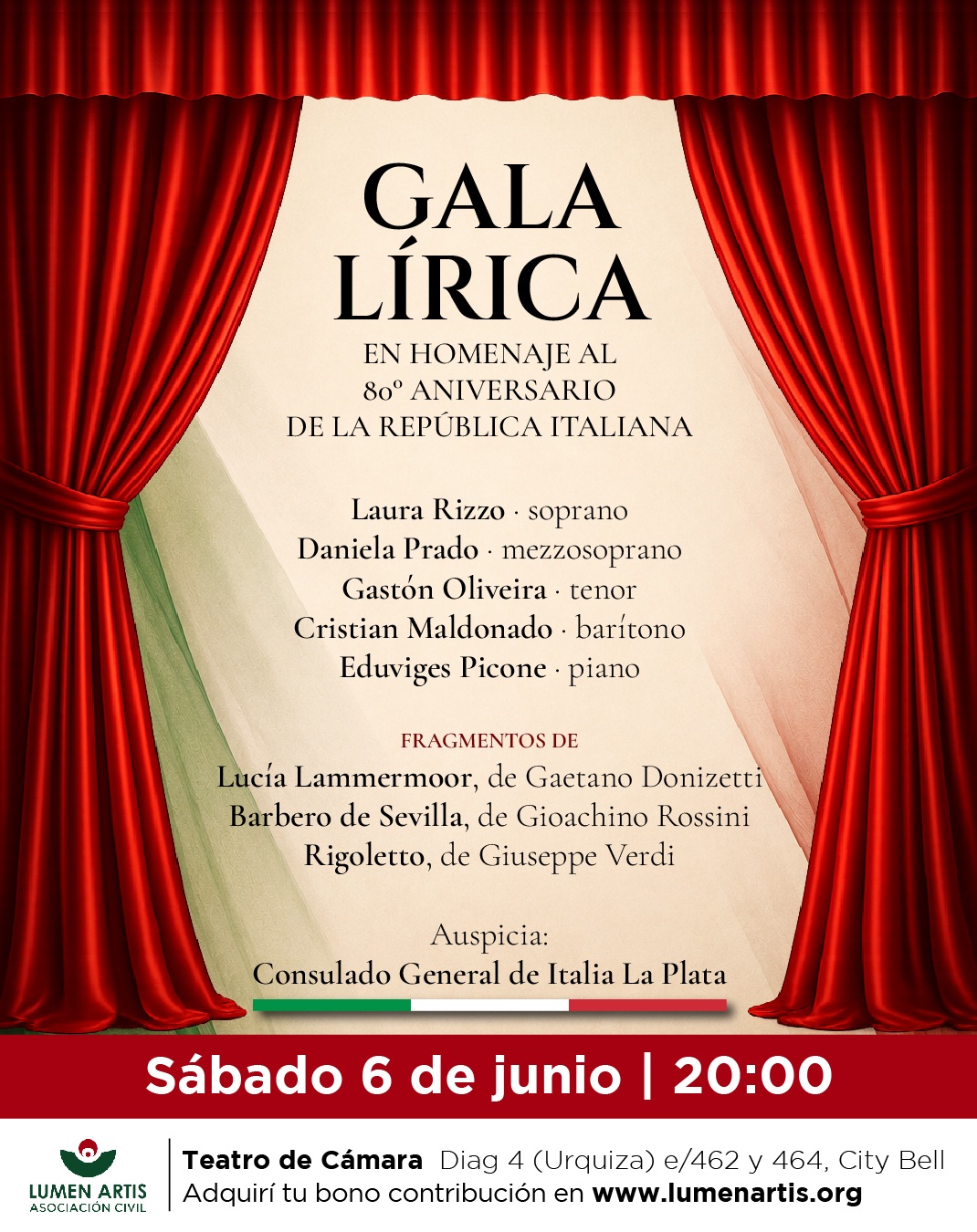 Gala Lírica en homenaje al 80° aniversario de la República Italiana