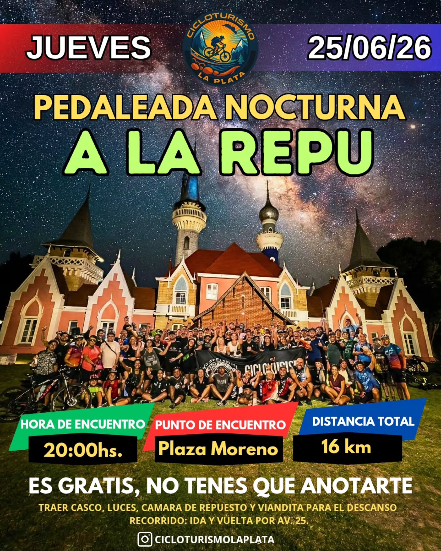 Pedaleada nocturna a la repu