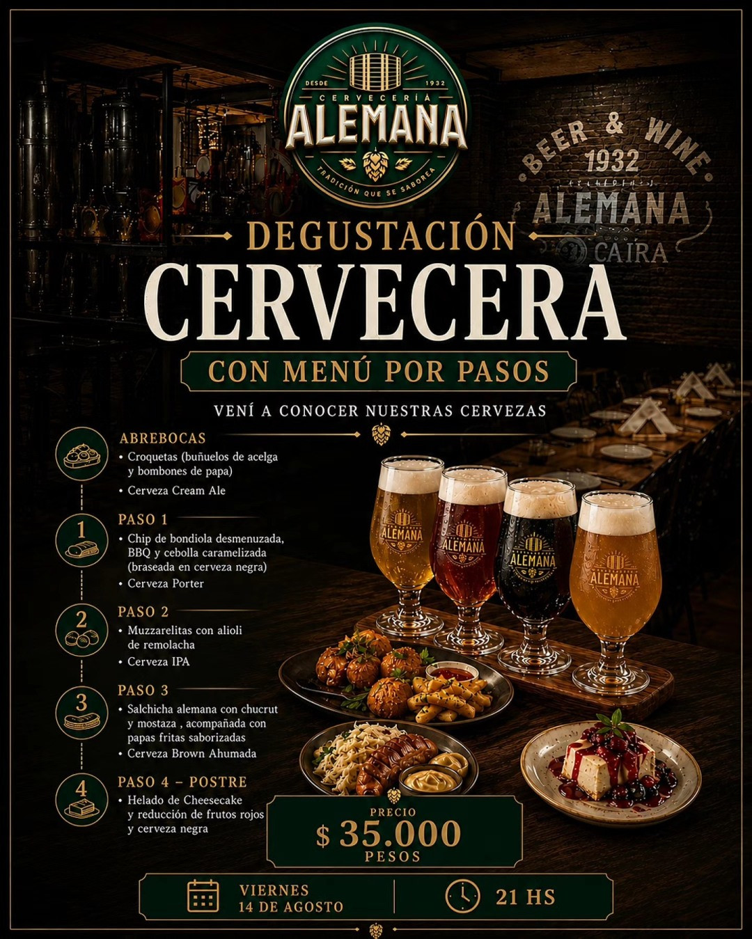 Degustación Cervecera con Menú por Pasos