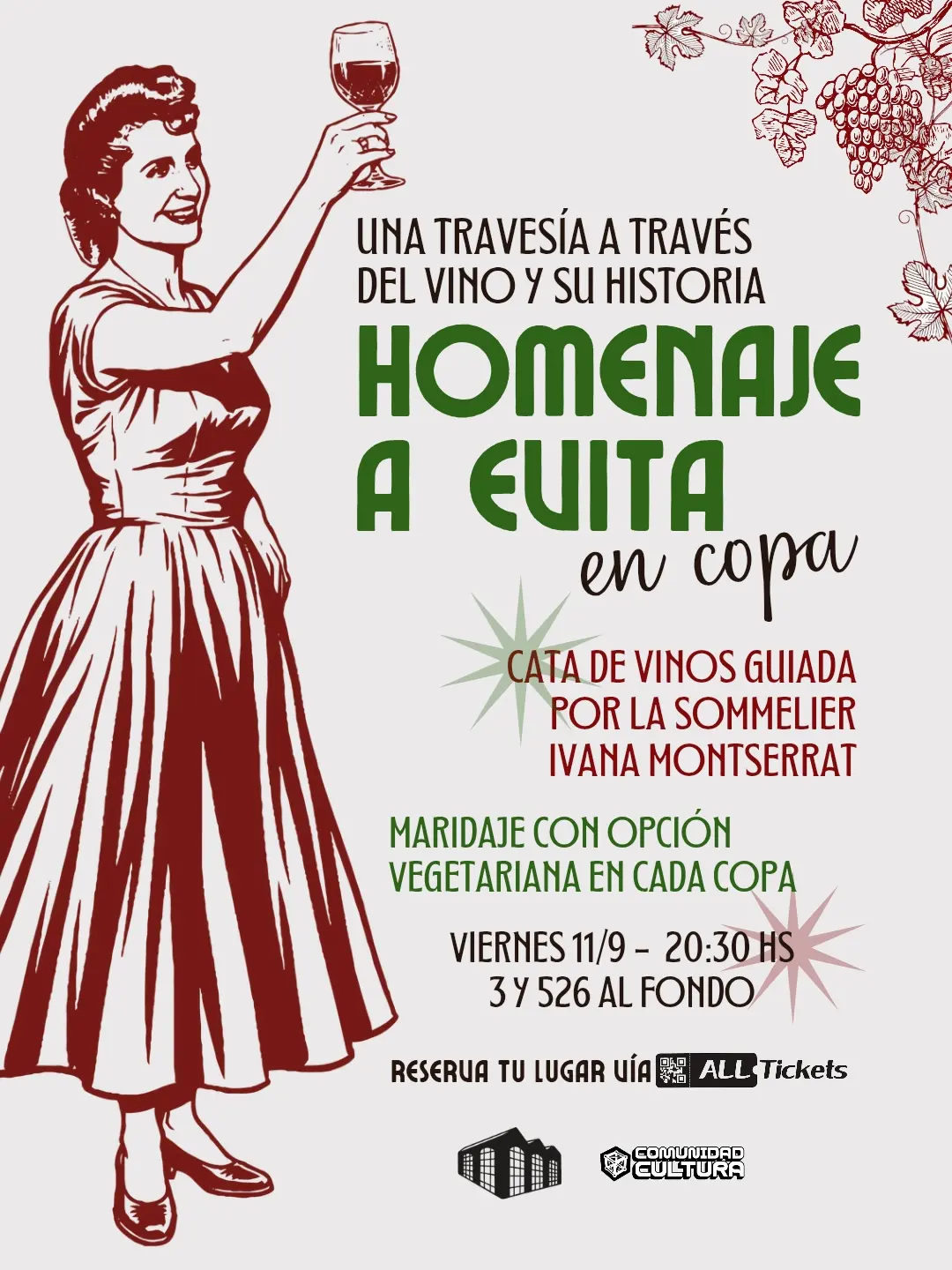 Cata de vinos: homenaje a Evita en copa