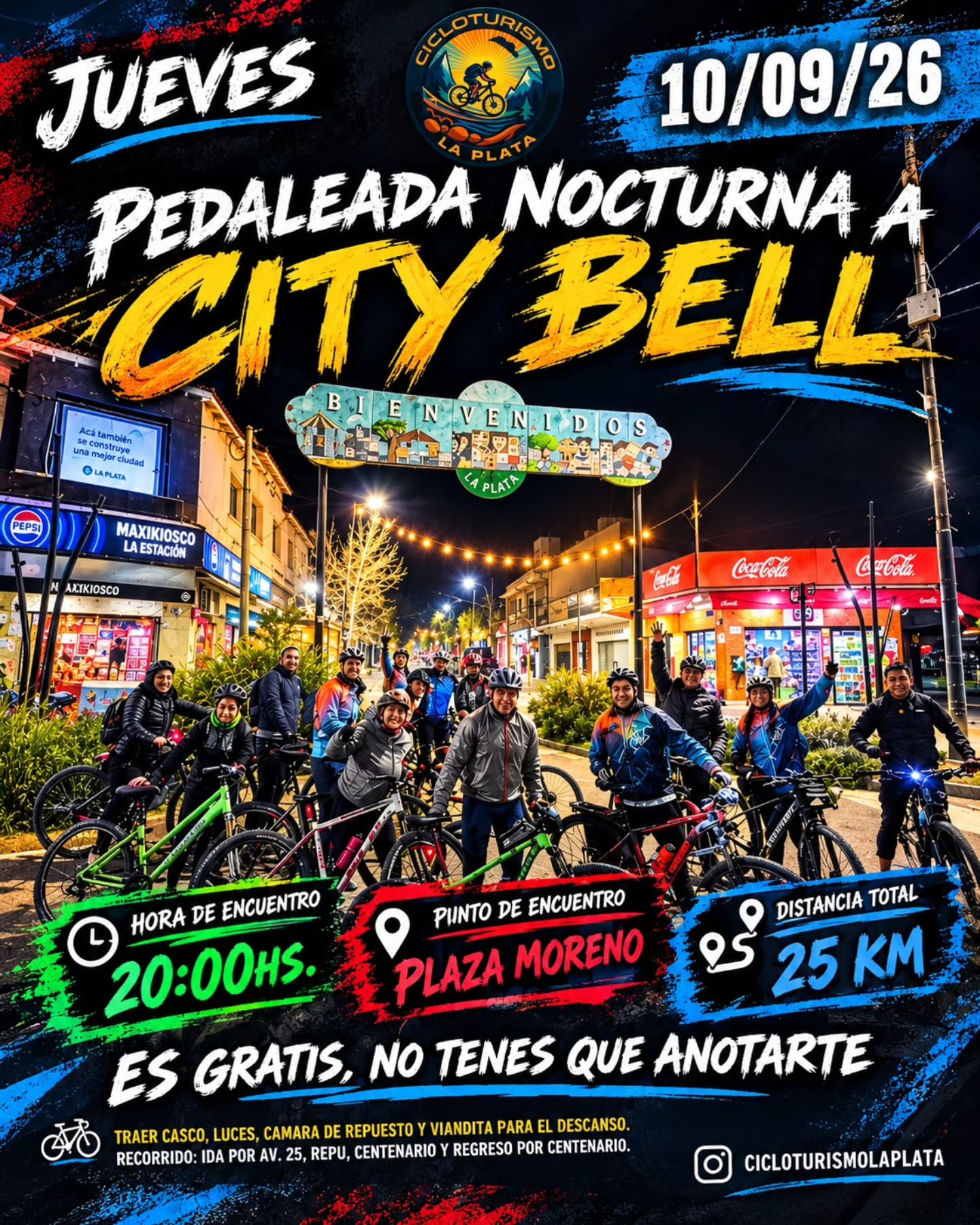 Pedaleada nocturna hasta City Bell 